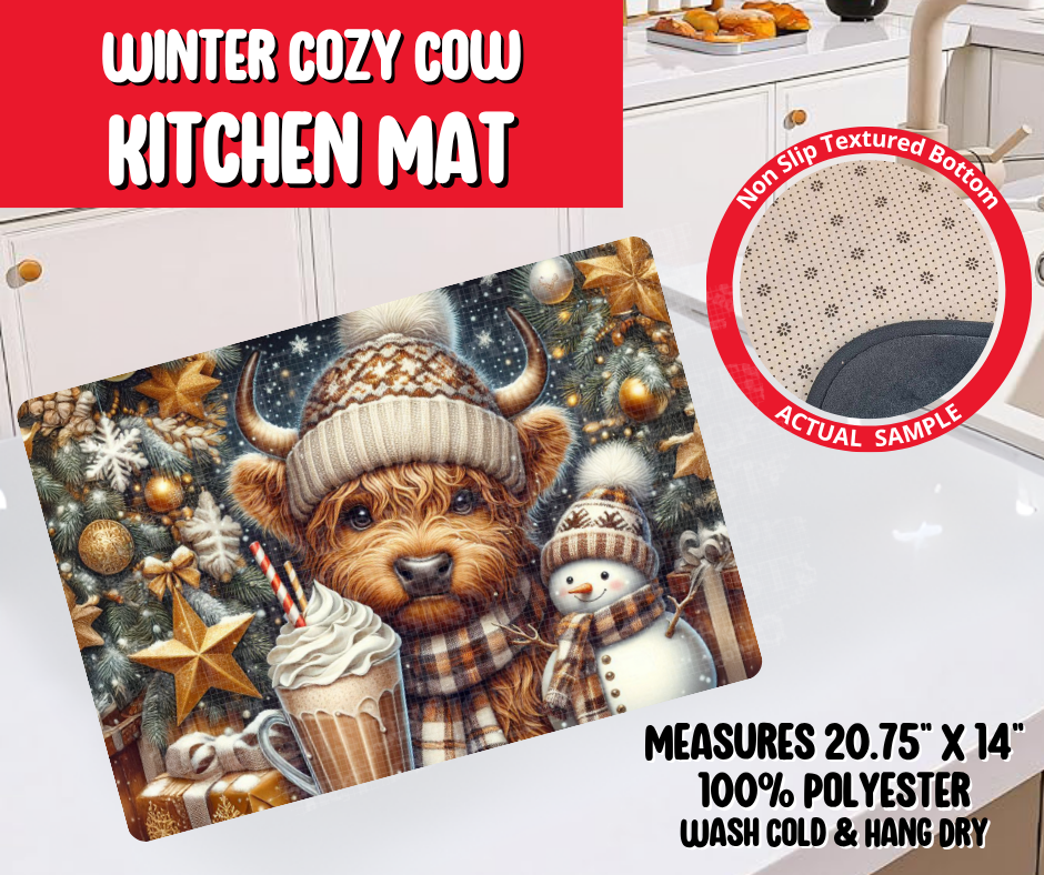Preorder! Closes 8/20. ETA Nov. Winter Cozy Cow Kitchen Mat