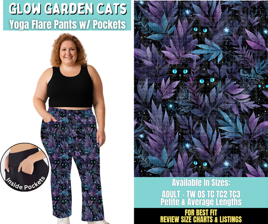 Preorder! Closes 6/25. ETA Sept. Glow Garden Cats Yoga Flare Pants