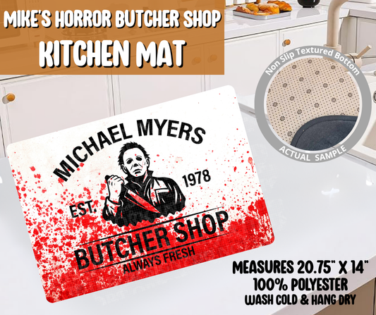 Preorder! Closes 6/8. ETA Sept. Mike's Horror Butcher Shop Kitchen Mat