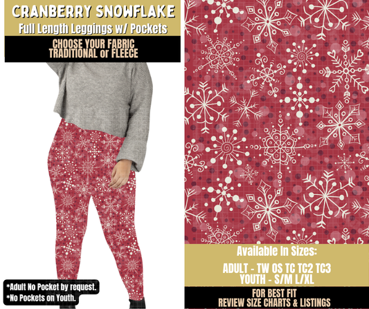 Preorder! Closes 9/9. ETA Dec. Cranberry Snowflake Leggings Choose Fleece or Traditional