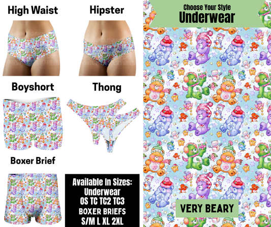 Preorder! Closes 8/25. ETA Nov. Very Beary Hipster, High Waist, Boyshort, & Thong Underwear & Boxer Briefs