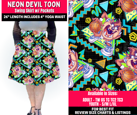 Preorder! Closes 10/23. ETA Jan. Neon Devil Toons Swing Skirt