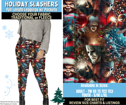 Preorder! Closes 8/28. ETA Nov. Holiday Slashers Leggings Choose Fleece or Traditional