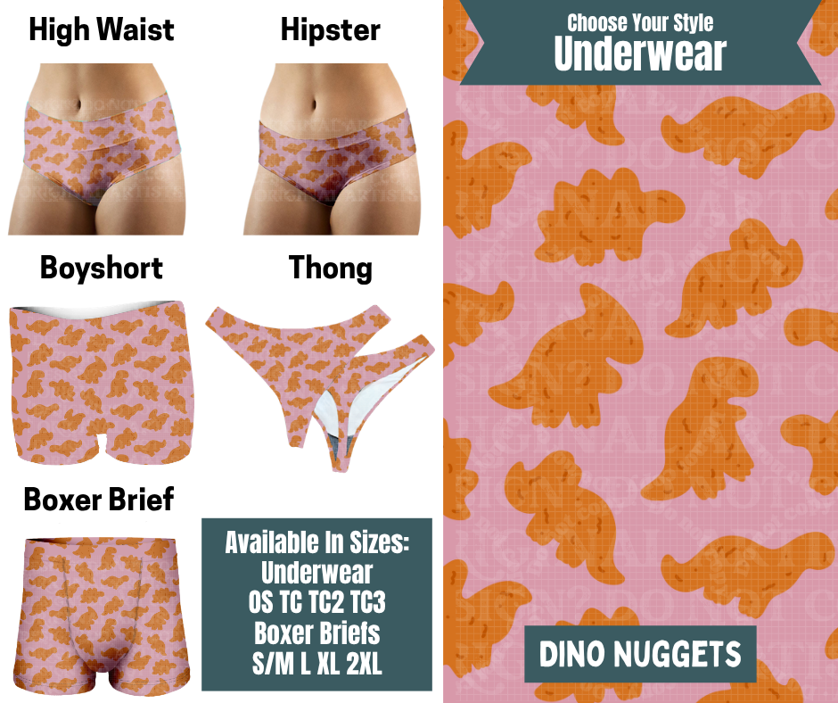 Preorder! Closes 9/30. ETA Dec. Dino Nuggets Hipster, High Waist, Boyshort, & Thong Underwear & Boxer Briefs
