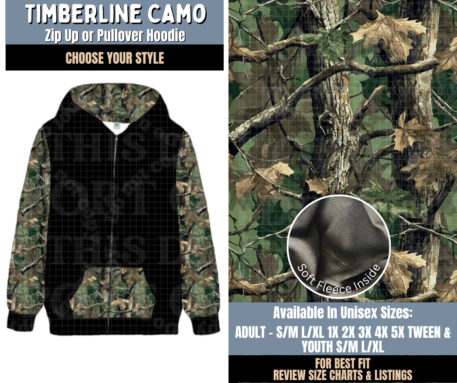 Preorder! Closes 9/24. ETA Dec. Timberline Camo Zip-Up or Pullover Hoodie