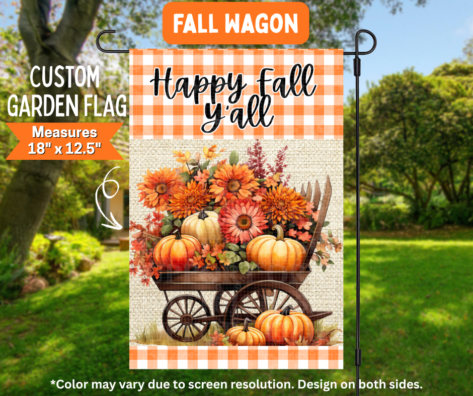 Preorder! Closes 7/6. ETA Oct. Fall Wagon Garden Flag