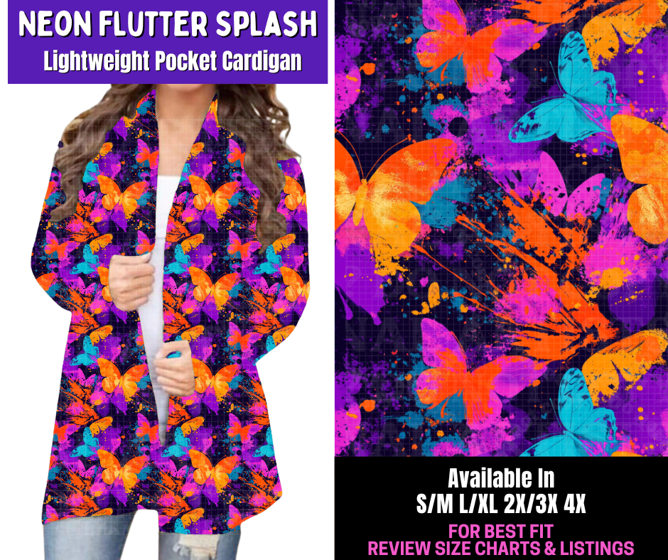 Preorder! Closes 4/9. ETA June. Neon Flutter Splash Pocket Cardigan