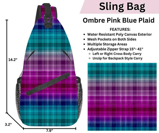 Ombre Pink Blue Plaid Sling Bag