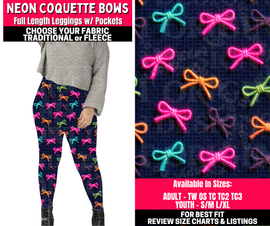 Preorder! Closes 10/23. ETA Jan. Neon Coquette Bows Leggings Choose Fleece or Traditional