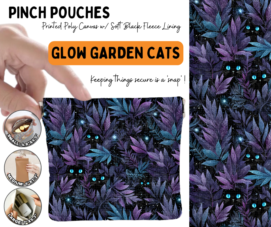 Preorder! Closes 6/17. ETA Sept. Glow Garden Cats Pinch Pouches in 3 Sizes