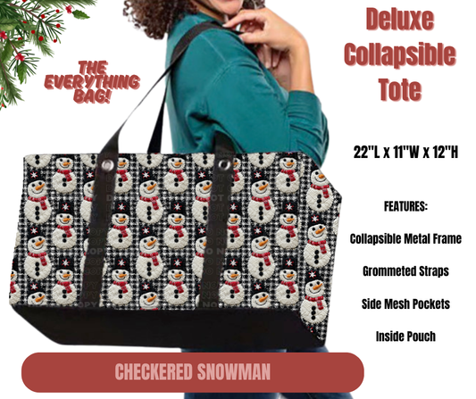 Preorder! Closes 9/1. ETA Dec. Checkered Snowman Collapsible Tote