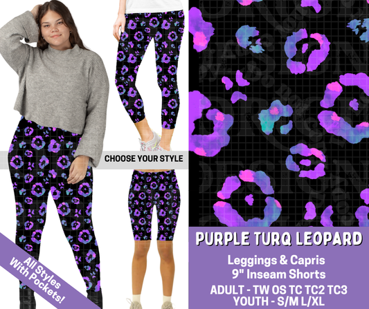Preorder! Closes 4/30. ETA July. Purple Turq Leopard Combo Legging Lengths