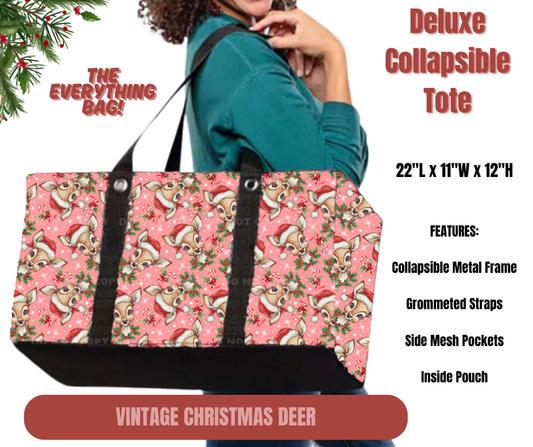 Preorder! Closes 9/1. ETA Dec. Vintage Christmas Deer Collapsible Tote