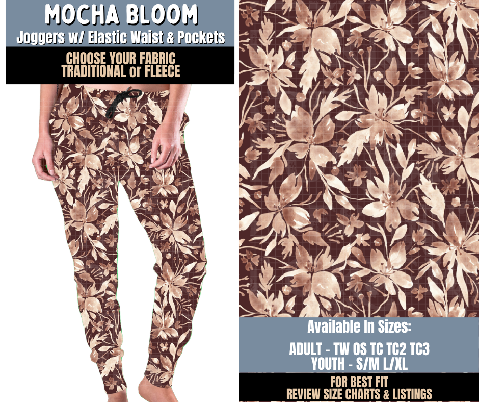Preorder! Closes 9/24. ETA Dec. Mocha Bloom Joggers Choose Fleece or Traditional