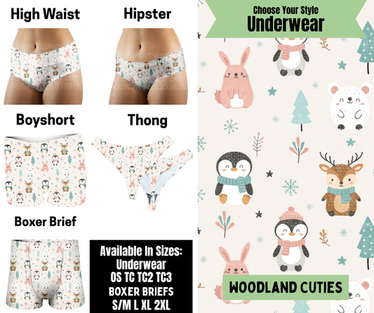 Preorder! Closes 8/25. ETA Nov. Woodland Cuties Hipster, High Waist, Boyshort, & Thong Underwear & Boxer Briefs