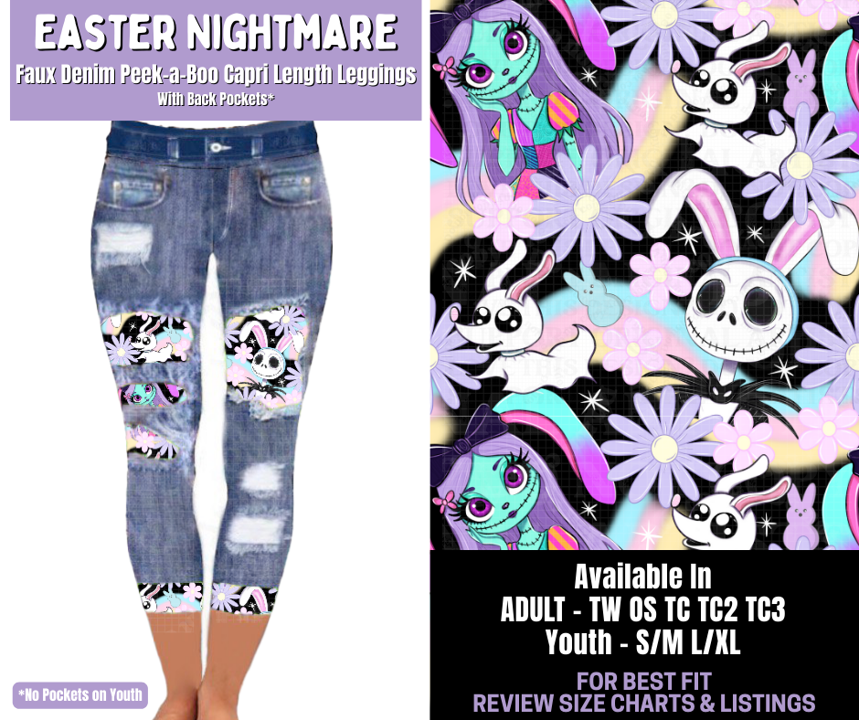 Preorder! Closes 1/22. ETA April. Easter Nightmare Capri Faux Denim Peekaboo