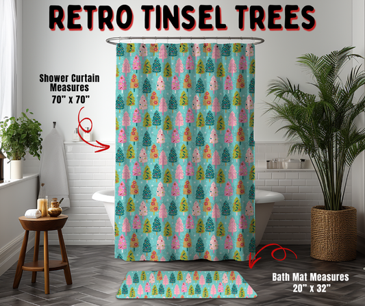 Preorder! Closes 9/2. ETA Dec. Retro Tinsel Trees Custom Shower Curtain and/or Bath Mat