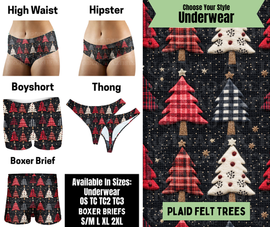 Preorder! Closes 8/25. ETA Nov. Plaid Felt Trees Hipster, High Waist, Boyshort, & Thong Underwear & Boxer Briefs