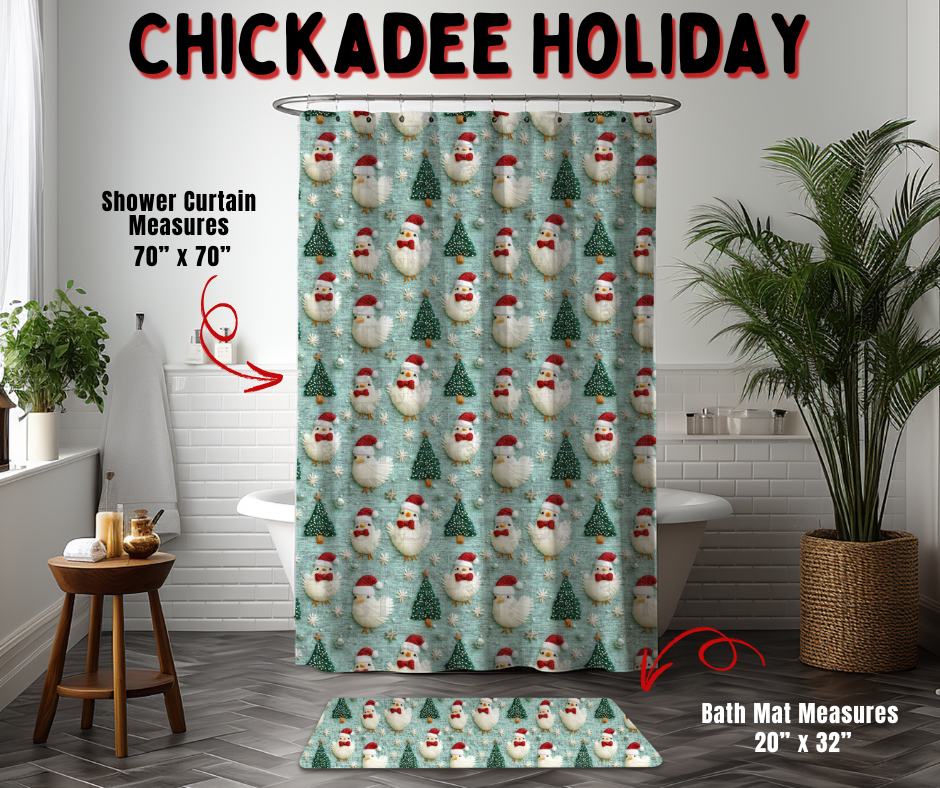 Preorder! Closes 9/2. ETA Dec. Chickadee Holiday Custom Shower Curtain and/or Bath Mat