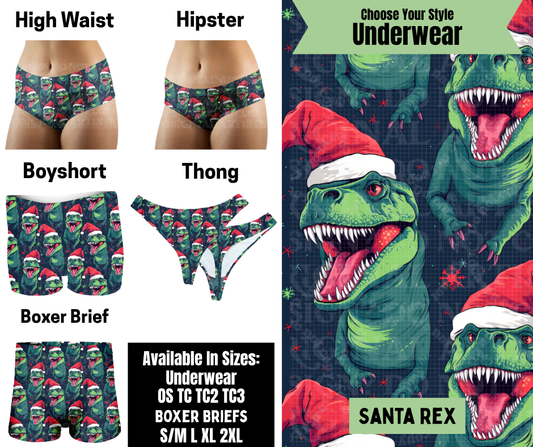 Preorder! Closes 8/25. ETA Nov. Santa Rex Hipster, High Waist, Boyshort, & Thong Underwear & Boxer Briefs