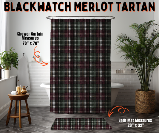 Preorder! Closes 6/10. ETA Sept. Blackwater Merlot Tartan Custom Shower Curtain and/or Bath Mat