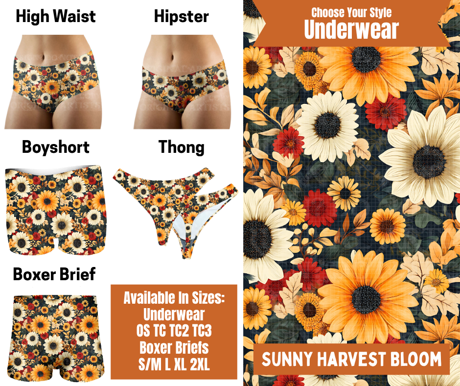 Preorder! Closes 7/30. ETA Oct. Sunny Harvest Bloom Hipster, High Waist, Boyshort, & Thong Underwear & Boxer Briefs