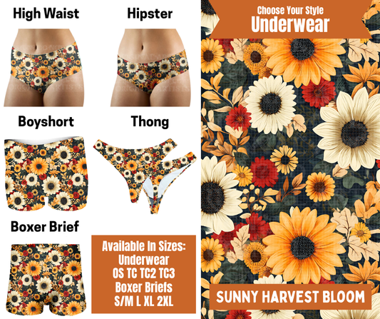Preorder! Closes 7/30. ETA Oct. Sunny Harvest Bloom Hipster, High Waist, Boyshort, & Thong Underwear & Boxer Briefs