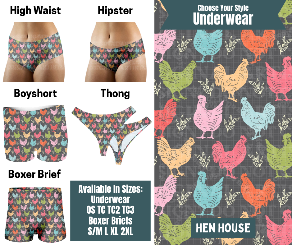 Preorder! Closes 9/30. ETA Dec. Hen House Hipster, High Waist, Boyshort, & Thong Underwear & Boxer Briefs