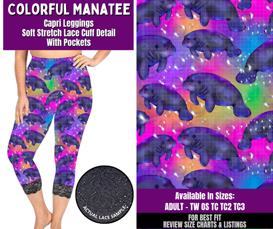 Preorder! Closes 4/22. ETA July. Colorful Manatee Lace Cuff Capris w/ Pockets