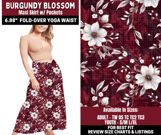 Preorder! Closes 10/22. ETA Jan. Burgundy Blossom Maxi Skirt