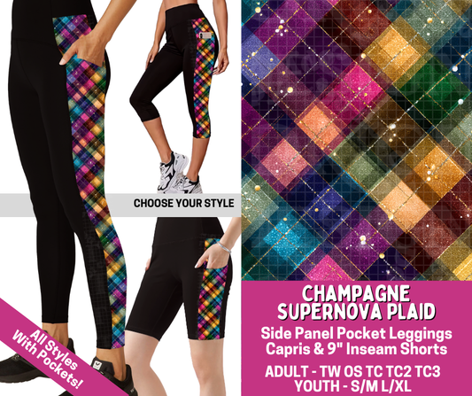 Preorder! Closes 6/18. ETA Sept. Champagne Supernova Plaid Combo Side Panel Legging Lengths