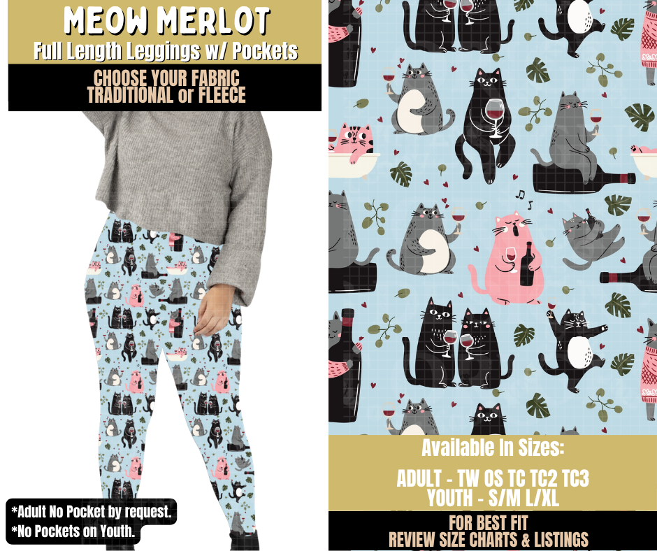 Preorder! Closes 9/9. ETA Dec. Meow Merlot Leggings Choose Fleece or Traditional