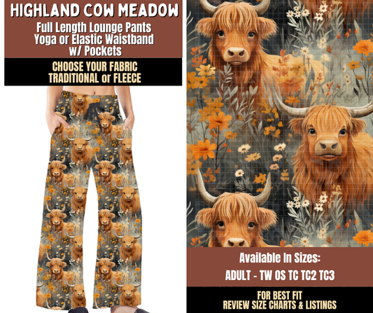 Preorder! Closes 7/27. ETA Oct. Highland Cow Meadow Lounge Pants Choose Fleece or Traditional