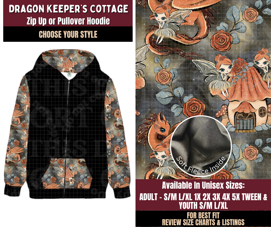 Preorder! Closes 7/22. ETA Oct. Dragon Keeper's Cottage Zip-Up or Pullover Hoodie