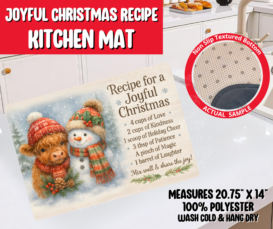 Preorder! Closes 8/20. ETA Nov. Joyful Christmas Recipe Kitchen Mat