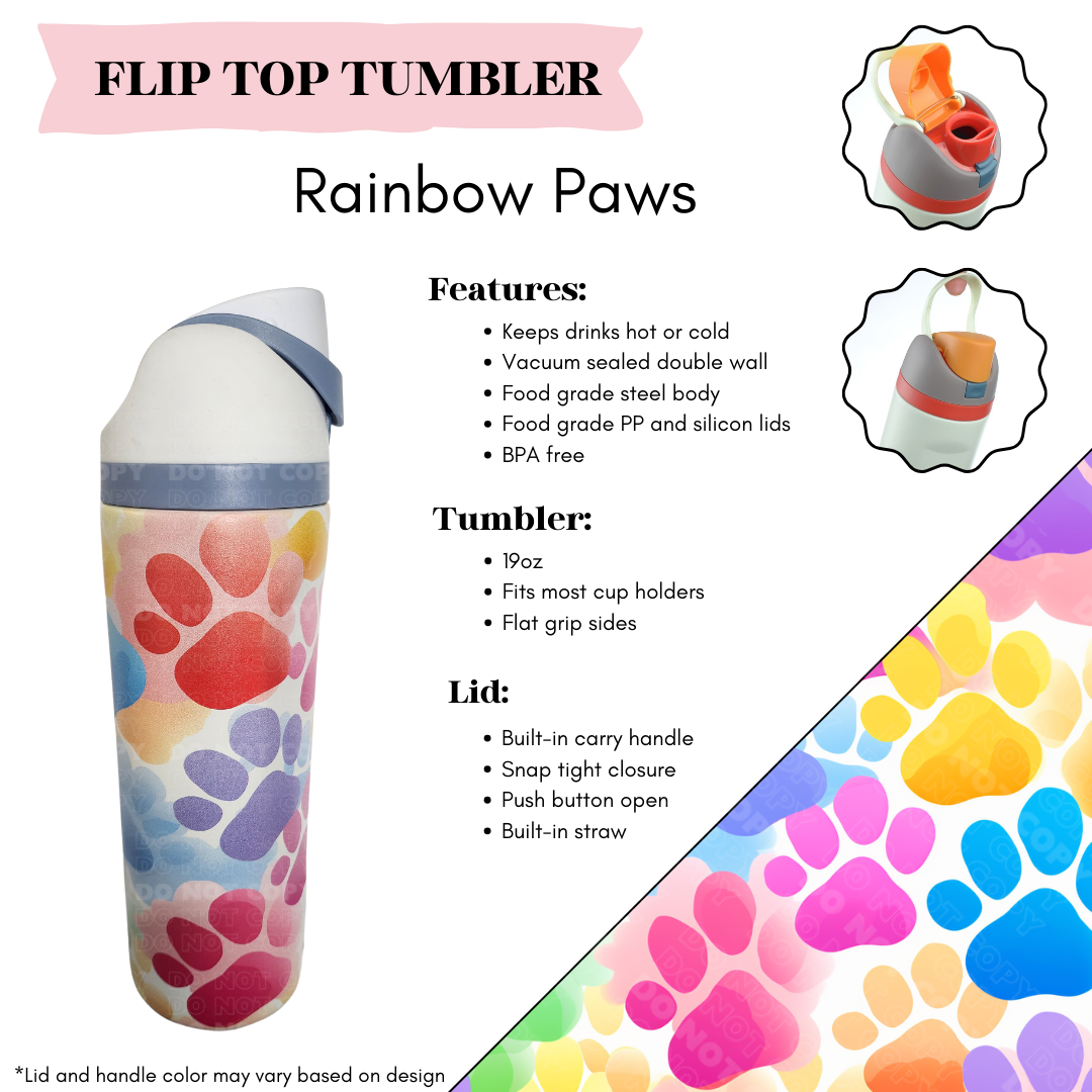 Rainbow Paws Flip Top Tumbler