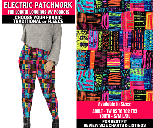 Preorder! Closes 10/23. ETA Jan. Electric Patchwork Leggings Choose Fleece or Traditional