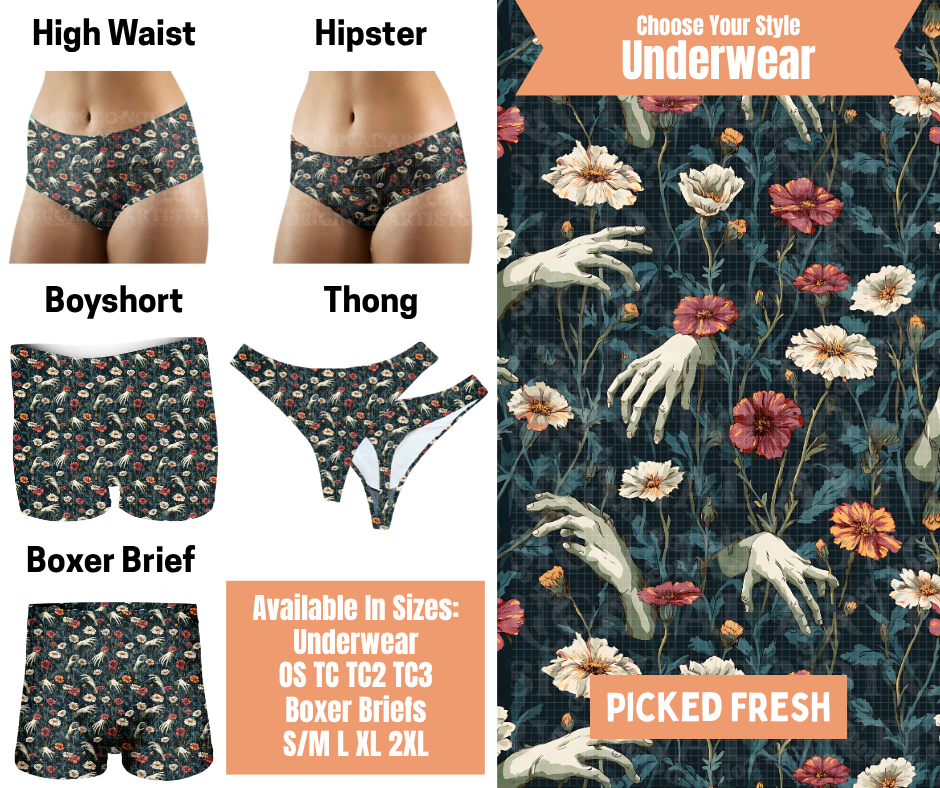 Preorder! Closes 11/5. ETA Feb. Picked Fresh  Hipster, High Waist, Boyshort, & Thong Underwear & Boxer Briefs