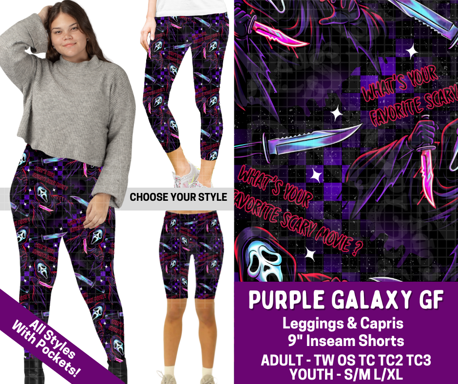 Preorder! Closes 2/19. ETA May. Purple Galaxy GF Combo Legging Lengths