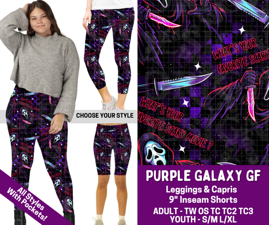 Preorder! Closes 2/19. ETA May. Purple Galaxy GF Combo Legging Lengths