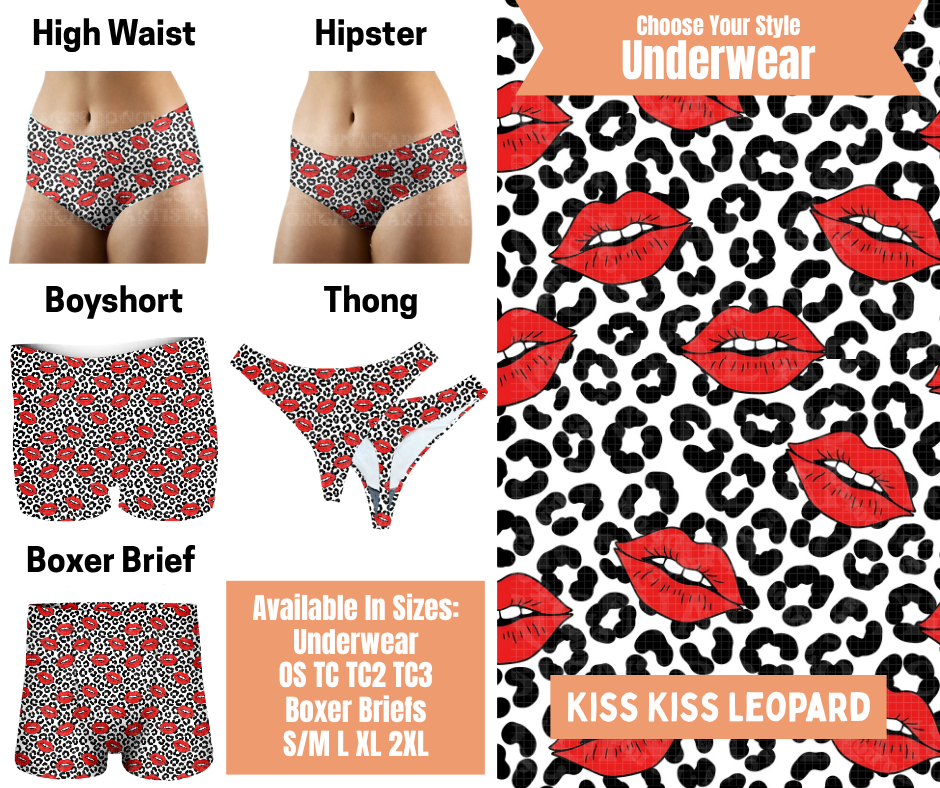 Preorder! Closes 11/5. ETA Feb. Kiss Kiss Leopard Hipster, High Waist, Boyshort, & Thong Underwear & Boxer Briefs