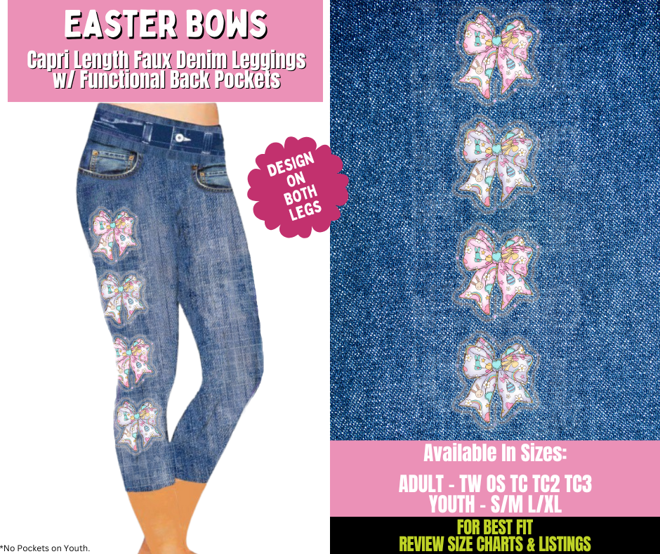 Preorder! Closes 1/21. ETA April. Easter Bows Capri Leggings w/ Side Leg Designs