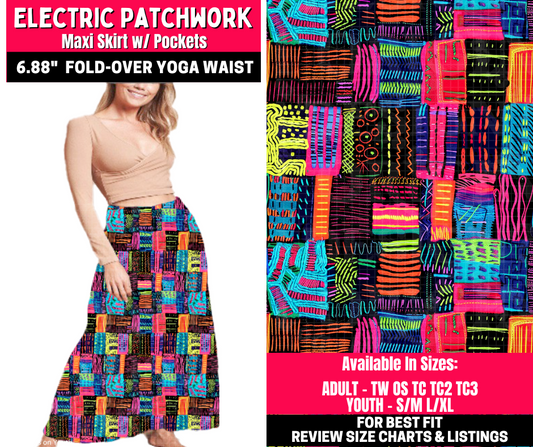 Preorder! Closes 10/23. ETA Jan. Electric Patchwork Maxi Skirt