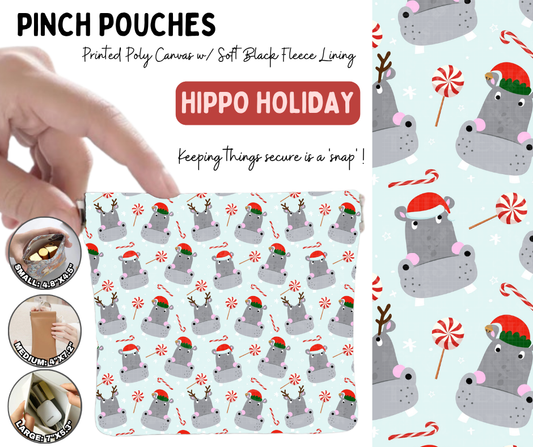 Preorder! Closes 8/19. ETA Nov. Hippo Holiday Pinch Pouches in 3 Sizes