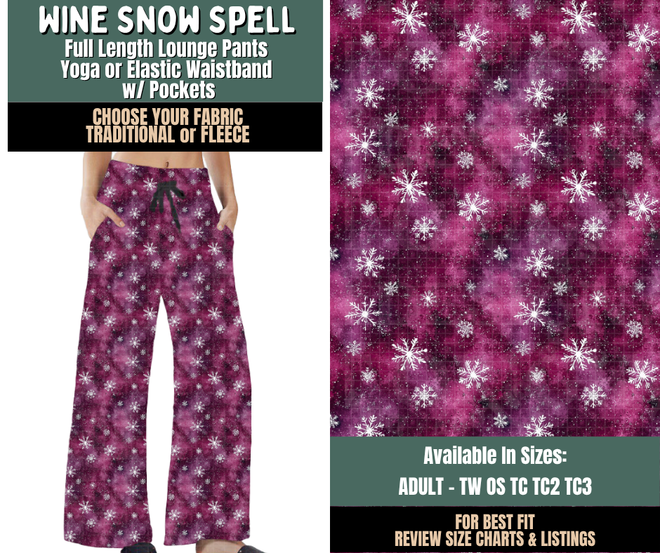 Preorder! Closes 9/17. ETA Dec. Wine Snow Spell Lounge Pants Choose Fleece or Traditional