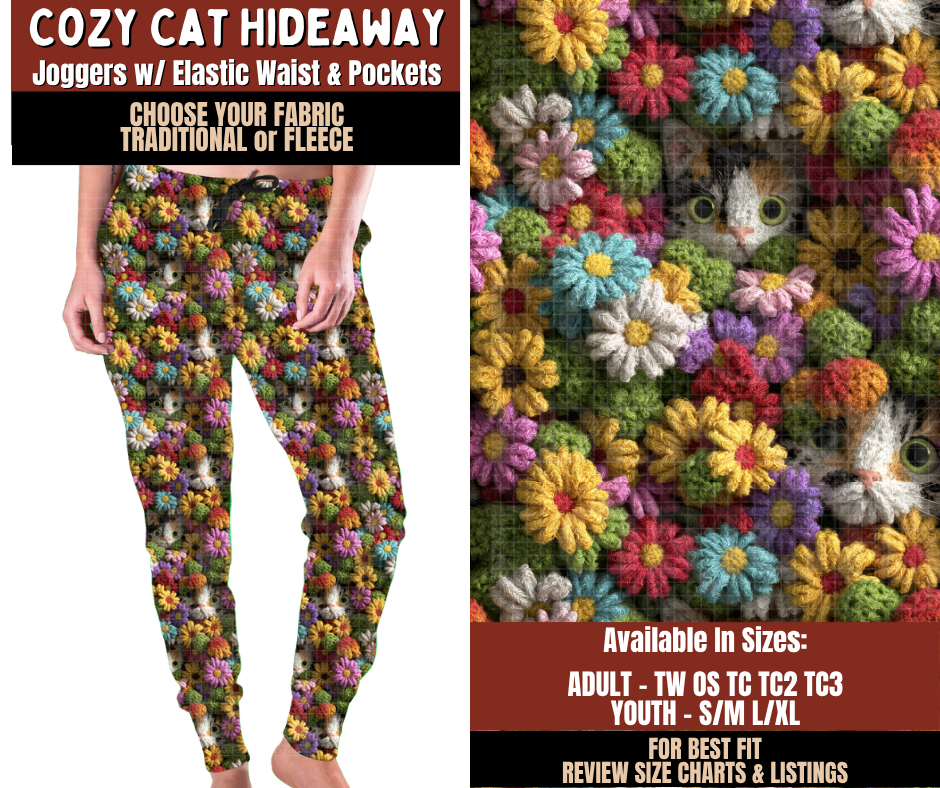 Preorder! Closes 9/21. ETA Dec. Cozy Cat Hideaway Joggers Choose Fleece or Traditional