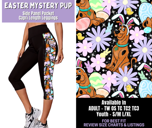 Preorder! Closes 1/22. ETA April. Easter Mystery Pup Side Panel Pocket Capri Length Leggings