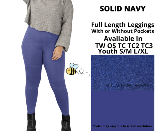 Preorder! Closes 1/28. ETA April. Solid Navy Full Length Leggings w/wo Pockets