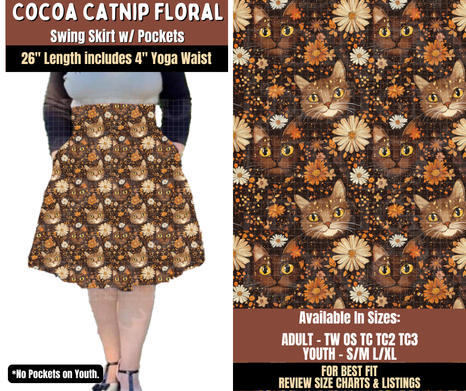 Preorder! Closes 7/27. ETA Oct. Cocoa Catnip Floral Swing Skirt