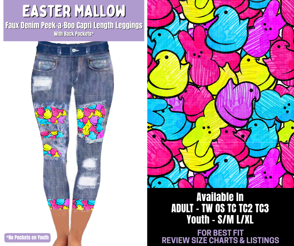 Preorder! Closes 1/22. ETA April. Easter Mallow Capri Faux Denim Peekaboo